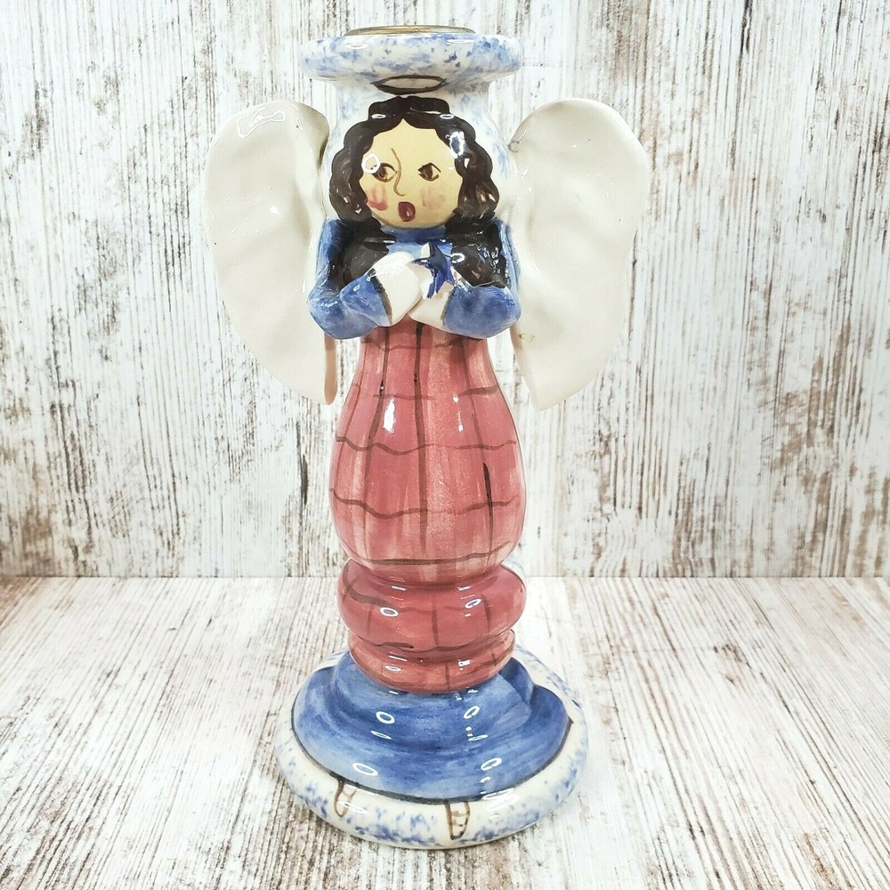 Clayton Dickson Co. Canada Ceramic Folk Art Christmas Angel Taper Candle Holder